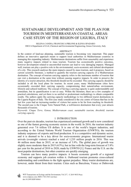 Sustainable Development and the Plan for Tourism in Mediterranean Coastal Areas: Case Study of the Region of Liguria, Italy