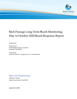 Rich Passage Long-Term Beach Monitoring: May to October 2020 Beach Response Report