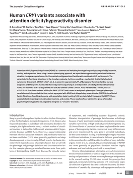 Human CRY1 Variants Associate with Attention Deficit/Hyperactivity Disorder