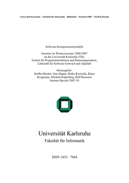 Universität Karlsruhe – Fakultät Für Informatik – Bibliothek – Postfach 6980 – 76128 Karlsruhe