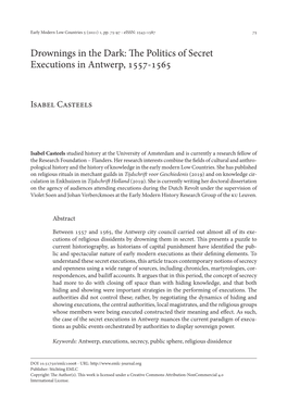 Drownings in the Dark: the Politics of Secret Executions in Antwerp, 1557-1565