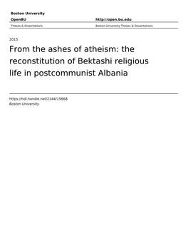 The Reconstitution of Bektashi Religious Life in Postcommunist Albania