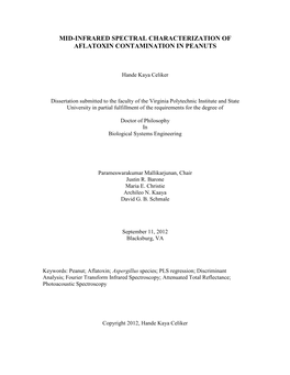 Mid-Infrared Spectral Characterization of Aflatoxin Contamination in Peanuts