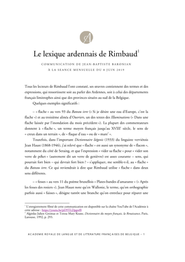 Le Lexique Ardennais De Rimbaud1