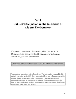 Part I: Public Participation in the Decisions of Alberta Environment