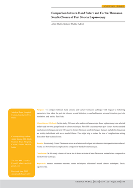 Comparison Between Hand Suture and Carter-Thomason Needle Closure of Port Sites in Laparoscopy