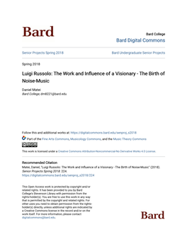 Luigi Russolo: the Work and Influence of a Visionary - the Birth of Noise-Music