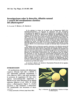 Investigaciones Sobre La Detección, Difusión Natural Y Control Del Enrollamiento Clorótico Del Albaricoquero