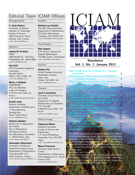 ICIAM Newsletter Vol. 1, No. 1, January 2013