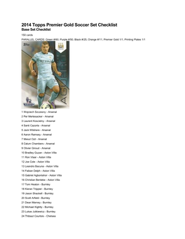 2014 Topps Premier Gold Soccer Set Checklist