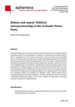 Political Entrepreneurship in the Icelandic Pirate Party