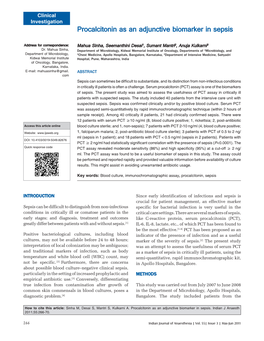 Procalcitonin As an Adjunctive Biomarker in Sepsis