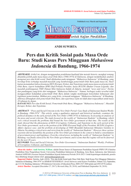 Pers Dan Kritik Sosial Pada Masa Orde Baru: Studi Kasus Pers Mingguan Mahasiswa Indonesia Di Bandung, 1966-1974