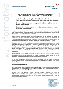 Gas Natural Fenosa Invertirá 44,6 Millones De Euros En La Provincia De Ciudad Real Durante Este Año