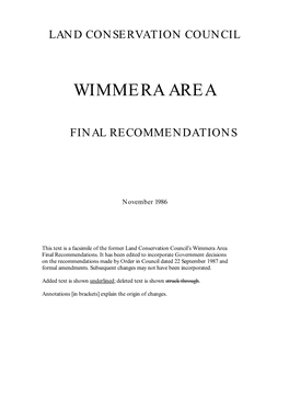 Wimmera Area Final Recommendations