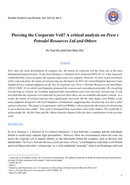 Piercing the Corporate Veil? a Critical Analysis on Prest V Petrodel Resources Ltd and Others