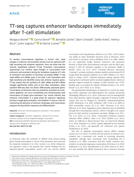 Seq Captures Enhancer Landscapes Immediately After T-Cell Stimulation