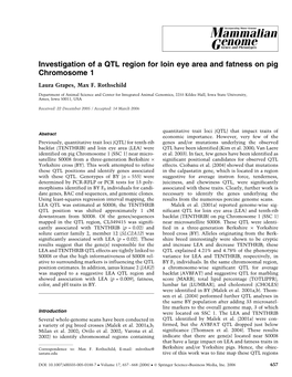 Investigation of a QTL Region for Loin Eye Area and Fatness on Pig Chromosome 1