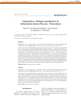 KURTZIANA Citogenética Y Biología Reproductiva De Anthaenantia Lanata