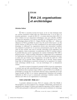 Web 2.0, Organisations Et Archivistique
