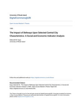 The Impact of Beltways Upon Selected Central City Characteristics: a Social and Economic Indicator Analysis