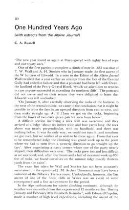 One Hundred Years Ago (With Extracts from the A/Pine Journal)