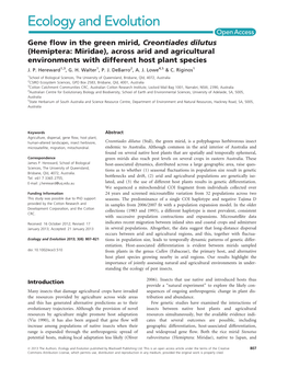 Gene Flow in the Green Mirid, Creontiades Dilutus