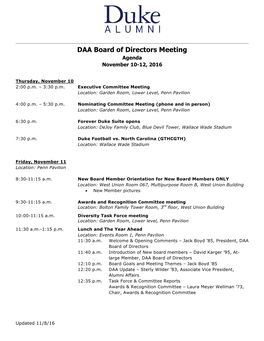 DAA Bod DRAFT Agenda for Fall Durham Board Meeting 10.10.16