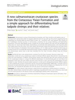 A New Calmanostracan Crustacean Species from the Cretaceous Yixian