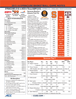 2015-16 Syracuse Basketball Game Notes Syracuse (5