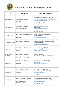 Directory of City Health Officers