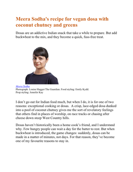 Meera Sodha's Recipe for Vegan Dosa with Coconut Chutney and Greens