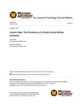 Horatio Alger: the Persistence of a Ghetto Social Welfare Institution