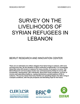 Survey on the Livelihoods of Syrian Refugees in Lebanon