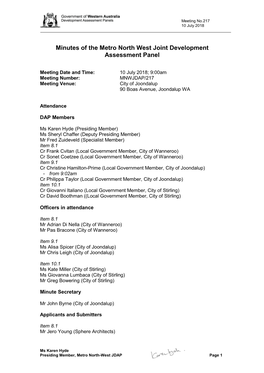 Minutes of the Metro North West Joint Development Assessment Panel