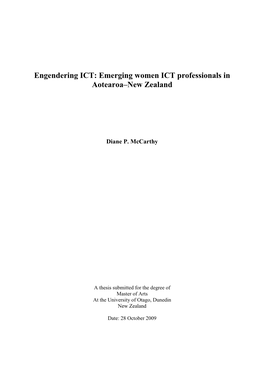 Engendering ICT: Emerging Women ICT Professionals in Aotearoa–New Zealand