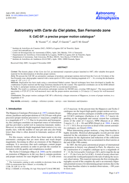 Astrometry with Carte Du Ciel Plates, San Fernando Zone*