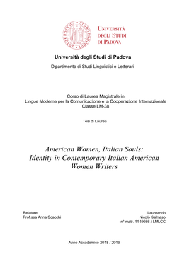 Identity in Contemporary Italian American Women Writers
