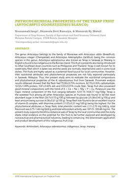 Physicochemical Properties of the Terap Fruit (Artocarpus Odoratissimus Blanco)