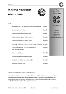 FC Glarus Newsletter Februar 2020 Februar 2020