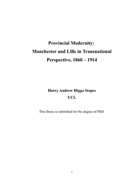 Manchester and Lille in Transnational Perspective, 1860 – 1914