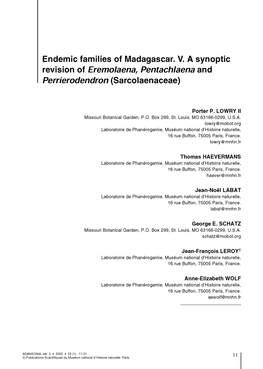 Endemie Families of Madagascar. V. a Synoptic Revision of Eremoiaena