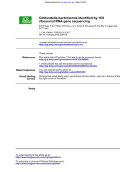 Ribosomal RNA Gene Sequencing Bacteraemia Identified by 16S