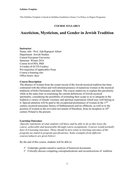 Asceticism, Mysticism, and Gender in Jewish Tradition