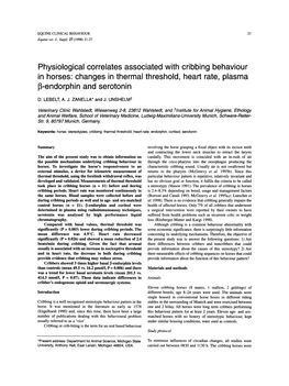Physiological Correlates Associated with Cribbing Behaviour in Horses: Changes in Thermal Threshold, Heart Rate, Plasma P-Endorphin and Serotonin