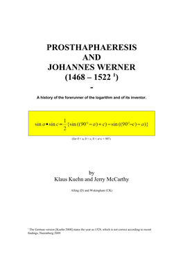 Prosthaphaeresis and Johannes Werner (1468 – 1522 1)