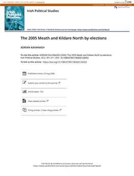 The 2005 Meath and Kildare North By‐Elections