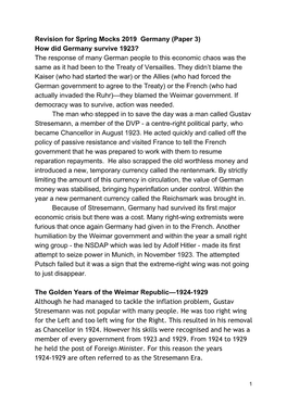 How Did Germany Survive 1923? the Response of Many German People to This Economic Chaos Was the Same As It Had Been to the Treaty of Versailles