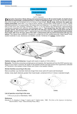 Order ZEIFORMES PARAZENIDAE ? Parazen Pacificus Kamohara, 1935