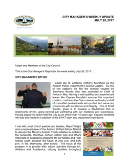 City Manager's Weekly Update July 28, 2017